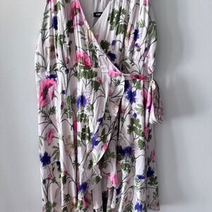 Express Women's Floral Wrap Hi-Lo Midi Dress XL Strappy Ruffle Hem Summer Flowy